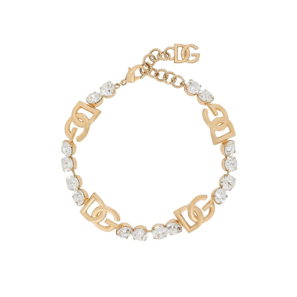 DOLCE & GABBANA Logo Rhinestone Gold Choker Necklace Size OS NEW RRP 825