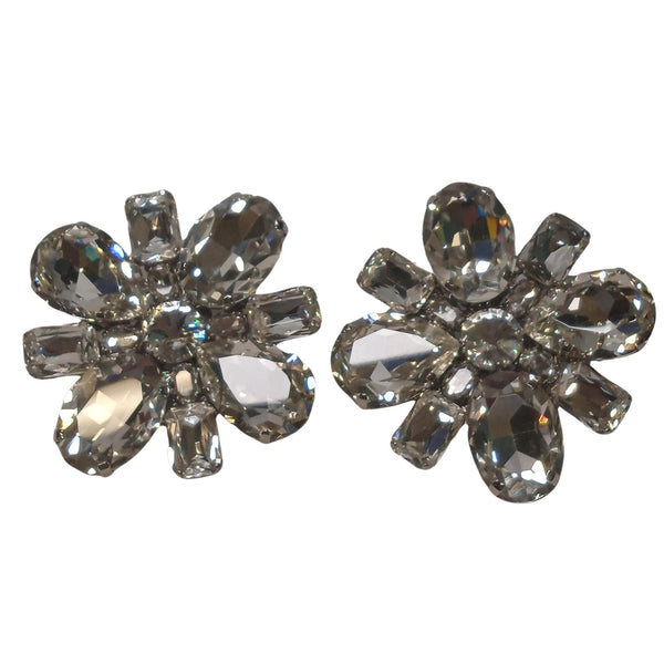 ALESSANDRA RICH Silver White Crystal Large Flower Clip Earrings NEW RRP 340