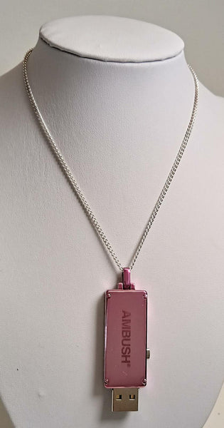 AMBUSH Ladies Pink Sterling Silver 925 USB Pendant Necklace OS NEW RRP1430