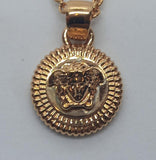 VERSACE Ladies Gold Tone Medusa Biggie Engraved Pendant Necklace OS RRP330 NEW