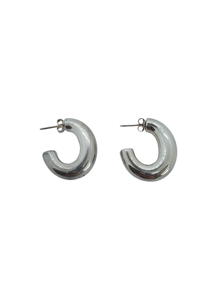 LOREN STEWART Ladies Sterling Silver Pompas Medium Hoop Earrings One Size NEW
