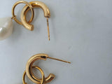 LOREN STEWART Ladies Yellow Gold 10K Suspension Pearl Hoop Earrings OS NEW