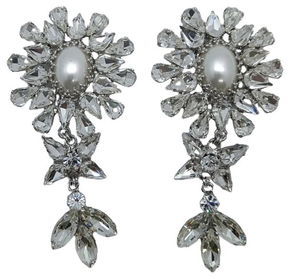 ALESSANDRA RICH Ladies Crystal Flower Silver Tone Drop Earrings NEW RRP395