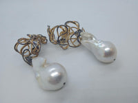 COMPLETEDWORKS Ladies Yellow Gold Plated Squiggle Pearl Drop Earrings NEW