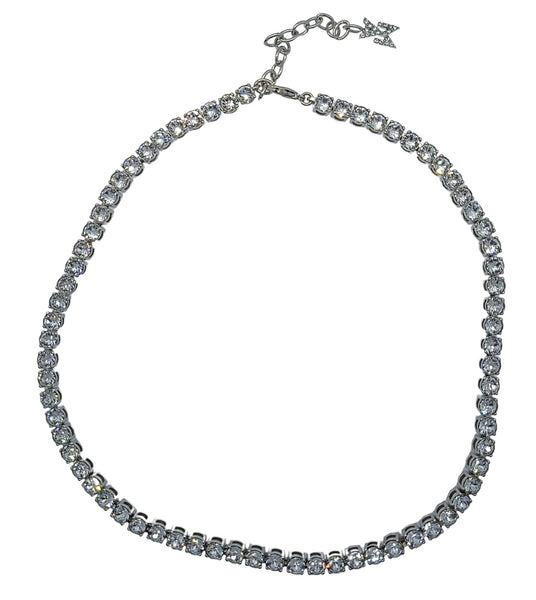 AMINA MUADDI Tennis Necklace Crystal Embellished Brass White OS NEW RRP550