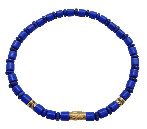 LUIS MORAIS 14K Yellow Gold Beaded Bracelet Elastic Blue One Size NEW RRP890