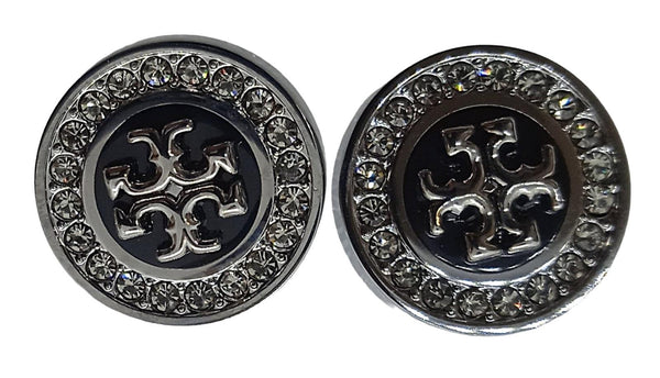 TORY BURCH Kira Pavé Enamel Circle-Stud Earrings Black/Silver OS NEW RRP110