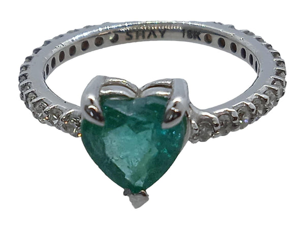 SHAY Emerald Heart Pinky Ring 18K White Gold & Diamond Approx. UK E NEW RRP3375