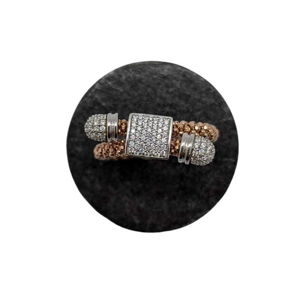 LINKS OF LONDON Stardust Square Toggle Ring Rose Gold Plate Zirconia UK P RRP150
