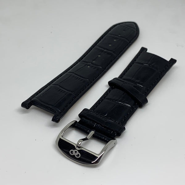 LINKS OF LONDON Mens Black Croc Leather Silver Accent Watch Strap 24mm NEW RRP45