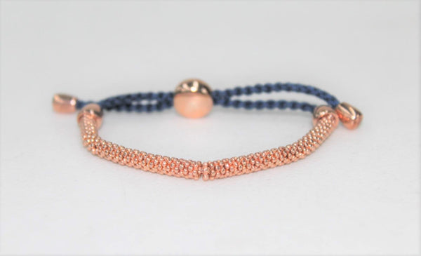 LINKS OF LONDON Effervescence Rose Gold Vermeil Navy Cord Bracelet NEW RRP210