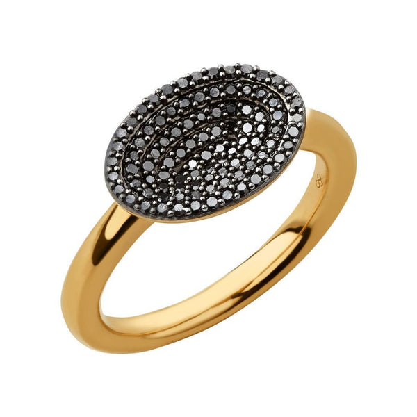 LINKS OF LONDON Concave 18K Yellow Gold Vermeil Black Diamond Ring N NEW RRP690
