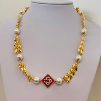 O THONGTHAI X CASABLANCA Choker Yellow Gold Plated Pearl Necklace NEW RRP3600
