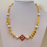 O THONGTHAI X CASABLANCA Choker Yellow Gold Plated Pearl Necklace NEW RRP3600