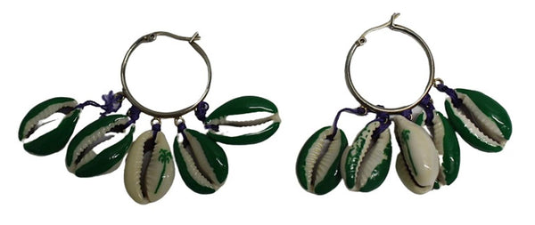 VANESSA ARIZAGA Ladies Green White Gold-Plated Palm Tree Shell Earrings NEW