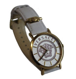 VERSACE Ladies V-Essential Stainless Steel White Leather Strap Watch NEW