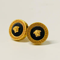 VERSACE Gold Men's  Stud Round Medusa Head Logo Earrings NEW