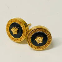 VERSACE Gold Men's  Stud Round Medusa Head Logo Earrings NEW