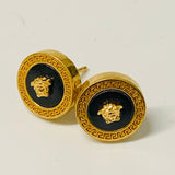VERSACE Gold Men's  Stud Round Medusa Head Logo Earrings NEW