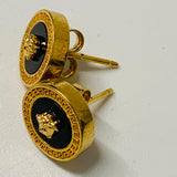 VERSACE Gold Men's  Stud Round Medusa Head Logo Earrings NEW