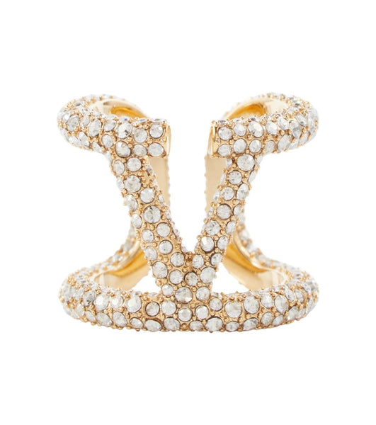 VALENTINO Swarovski Crystals V Logo Signature Ring Metal Size 13 IT NEW RRP 380