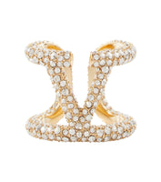 VALENTINO Swarovski Crystals V Logo Signature Ring Metal Size 15 IT NEW RRP 380