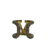 VALENTINO Swarovski Crystals V Logo Signature Ring Metal Size 15 IT NEW RRP 380