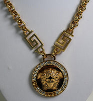 VERSACE Ladies Crystal La Medusa Medallion Greca Chain Pendant Necklace OS NEW