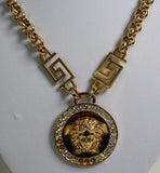 VERSACE Ladies Crystal La Medusa Medallion Greca Chain Pendant Necklace OS NEW