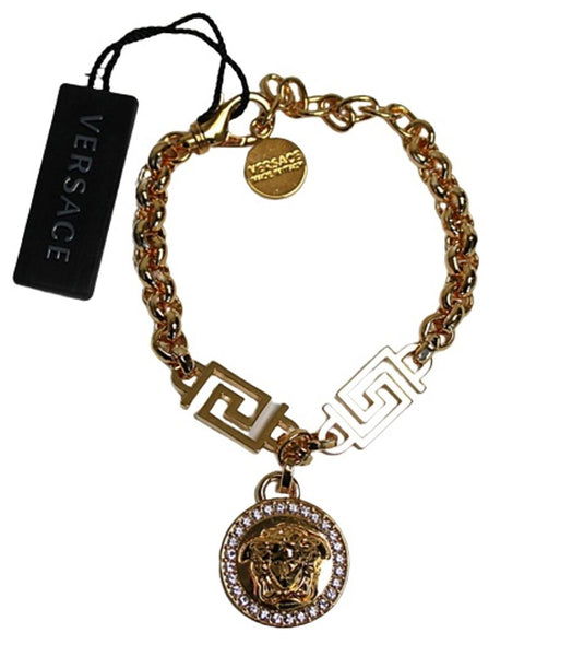 VERSACE Ladies Gold-Tone Medusa Rolo Chain Crystal Embellished Bracelet OS NEW