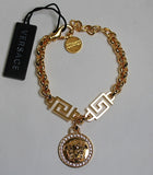 VERSACE Ladies Gold-Tone Medusa Rolo Chain Crystal Embellished Bracelet OS NEW