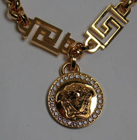 VERSACE Ladies Gold-Tone Medusa Rolo Chain Crystal Embellished Bracelet OS NEW