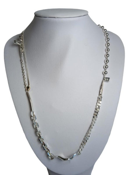 SWEETLIMEJUICE Men's Sterling Silver Split Crucifix Chain Necklace One Size NEW