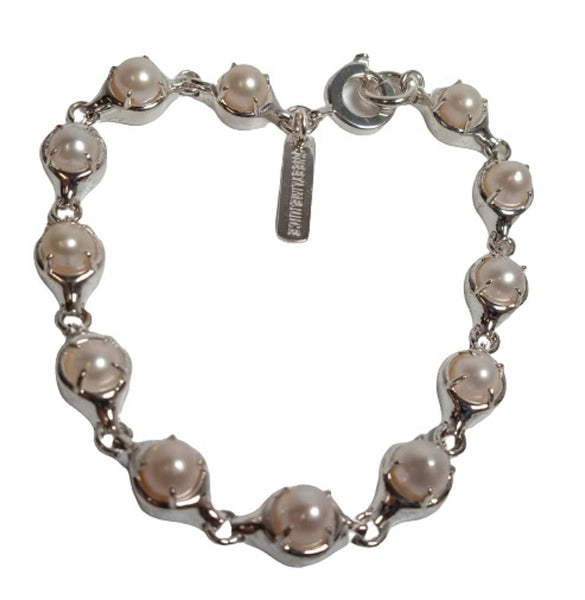 SWEETLIMEJUICE Men's Silver Noca Chain Link Pearl Bracelet Medium NEW