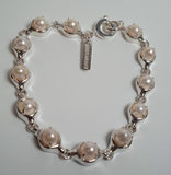 SWEETLIMEJUICE Men's Silver Noca Chain Link Pearl Bracelet Medium NEW
