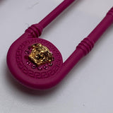VERSACE Bright Pink & Gold Vibrant Coin Drop Safety Pin Style Earrings NEW