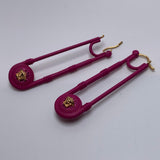 VERSACE Bright Pink & Gold Vibrant Coin Drop Safety Pin Style Earrings NEW
