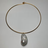 JIL SANDER Metallic Gold Wire Band Pearl Large Asymmetric Revive Necklace NEW