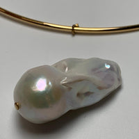 JIL SANDER Metallic Gold Wire Band Pearl Large Asymmetric Revive Necklace NEW
