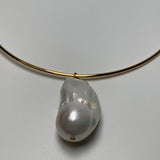 JIL SANDER Metallic Gold Wire Band Pearl Large Asymmetric Revive Necklace NEW
