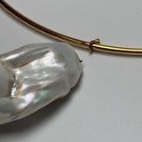 JIL SANDER Metallic Gold Wire Band Pearl Large Asymmetric Revive Necklace NEW