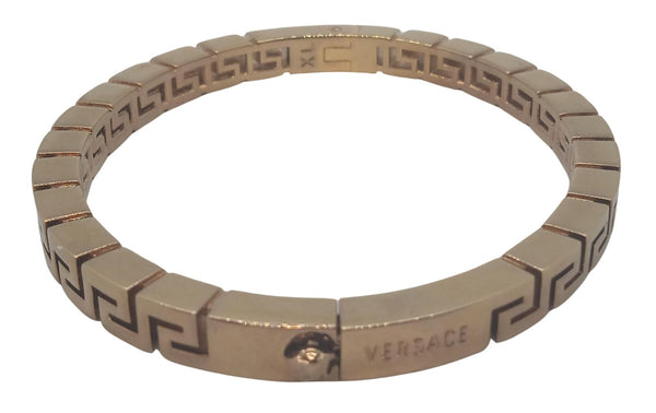 VERSACE Ladies Brushed Gold-Tone Medusa Detail Greca Bangle Bracelet XL NEW
