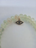 SYDNEY EVAN Ladies Green Prehnite Bead 14ct Gold Evil Eye Charm Bracelet 9" NEW