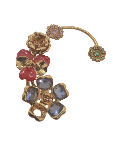 VERSACE Ladies Multicoloured Gold-Tone Crystal Flower Ear Cuff One Size NEW