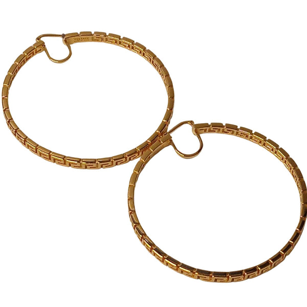 VERSACE 925 Yellow Gold Plate 3" Wide L Baroque Classic Hoop Earring NEW RRP160