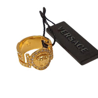 VERSACE Baroque Crystal Coin Yellow Gold Plate Medusa Ring 57 / P NEW RRP190