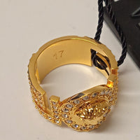 VERSACE Baroque Crystal Coin Yellow Gold Plate Medusa Ring 57 / P NEW RRP190