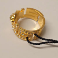 VERSACE Baroque Crystal Coin Yellow Gold Plate Medusa Ring 57 / P NEW RRP190