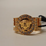 VERSACE Baroque Crystal Coin Yellow Gold Plate Medusa Ring 57 / P NEW RRP190
