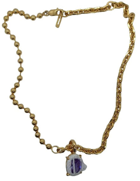 SWEETLIMEJUICE Men's Gold Plated SS 925 Purple Pendant Necklace NEW RRP450